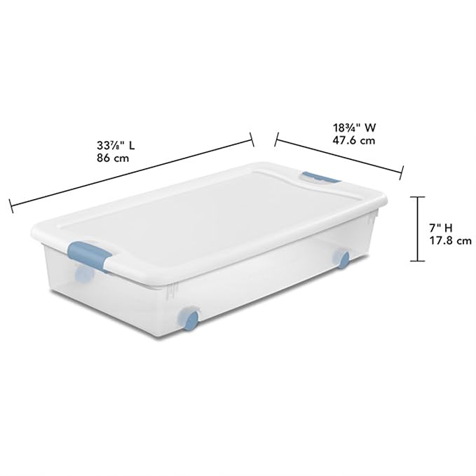 Sterilite 8-Pack Latching Box, Under Bed Storage Bins with Lids, Clear Plastic, 56 Quart - Heavy-Duty Organizing Containers for Closet, Bathroom, and Office