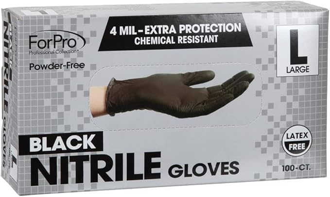 ForPro Disposable Nitrile Gloves, Chemical Resistant, Powder-Free, Latex-Free, Non-Sterile, Food Safe, 4 Mil