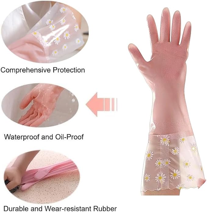Dishwashing Cleaning Gloves Tear-Resistant Rubber Household Cleaning Gloves with Long Elastic Cuffs for Chores