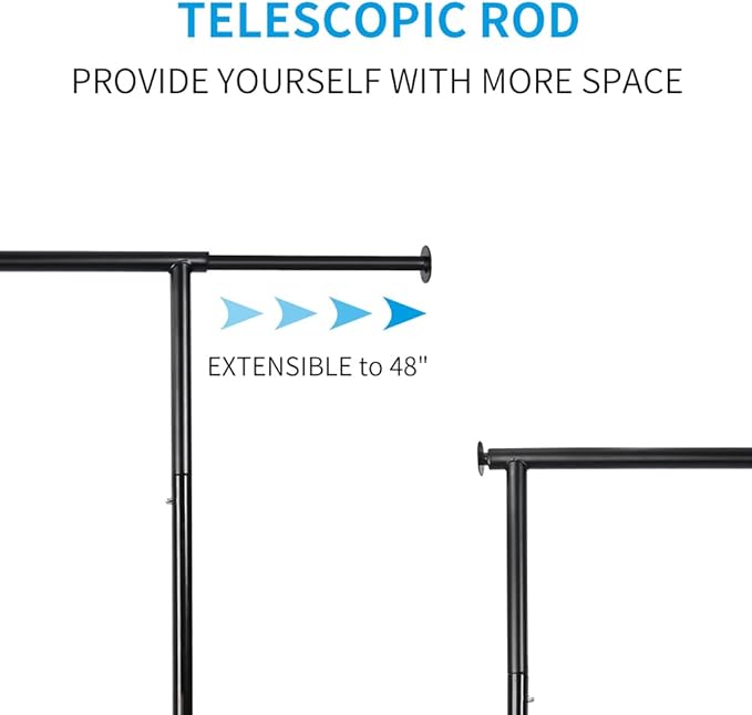 Fishat Black Simple Standard Rod Rolling Garment Clothes Rack, Metal Clothes Organizer with Lockable Wheels