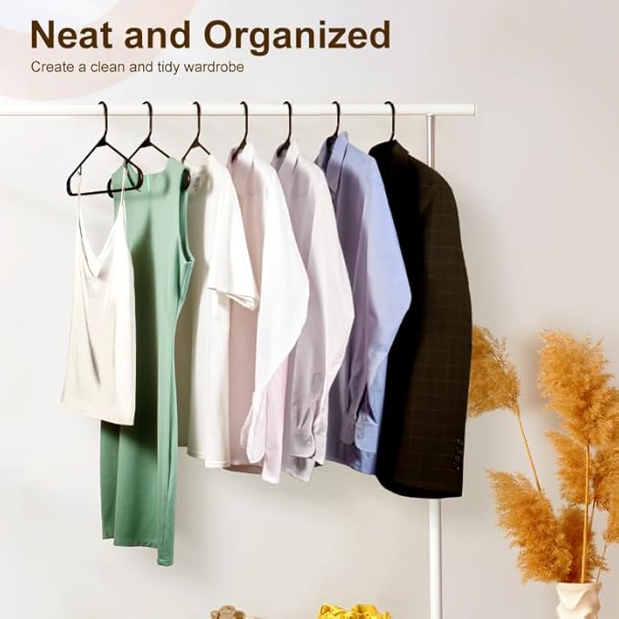 HOUSE DAY Black Plastic Hangers 10 Pack, Plastic Clothes Hangers with Built-in Hooks, Durable and Strong Coat Hanger for Closet, Space Saving Clothing Hanger for Shirts, Coats, Skirt, Dress