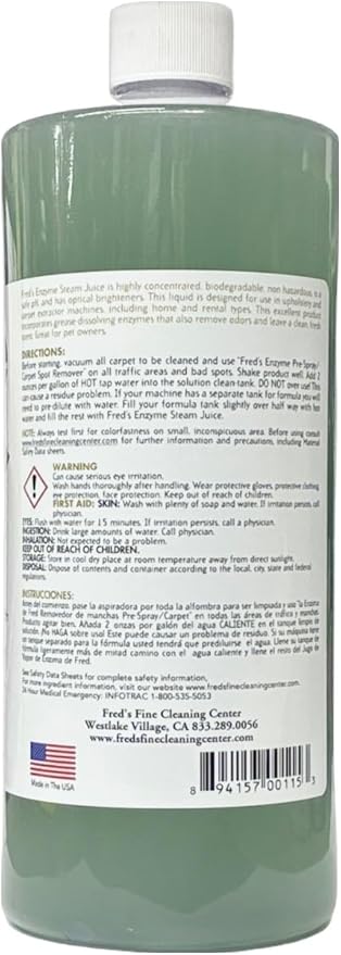 Fred’s Enzyme Carpet Steam Juice - For Home Carpet Cleaning Machines, Deep-Cleaning & Pet-Stain Formula