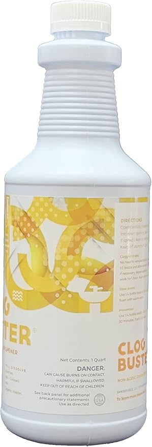 ClogBuster Non-Acidic Drain Opener and Clog Remover, Commercial Grade, 1 Quart (3-Pack)