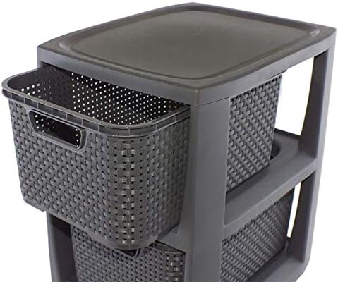 BranQ - Home Essential Shelf in Rattan Look Plastic Polypropylene 29.5 x 24 x 48.7 cm Anthracite