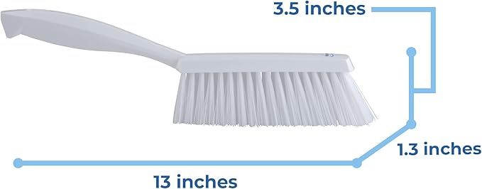 Vikan 45875 Bench Cleaning Brush, Polypropylene/Polyester Soft Bristle Dustpan Brush & Sweeper With Handle, 14-Inch, White