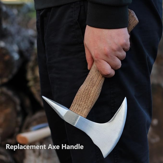 2 Pack Hickory Hatchet Handle Replacement for Camping Gardening Axe, 13in Axe Handle Replacement with Wooden and Steel Wedges Camping Essentials