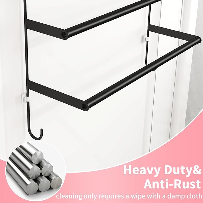 Over The Door Towel Rack,Towel Rack with Hooks for Door Hanging, Door Towel Bar, Over Door Towel Racks for Bathroom (Black)