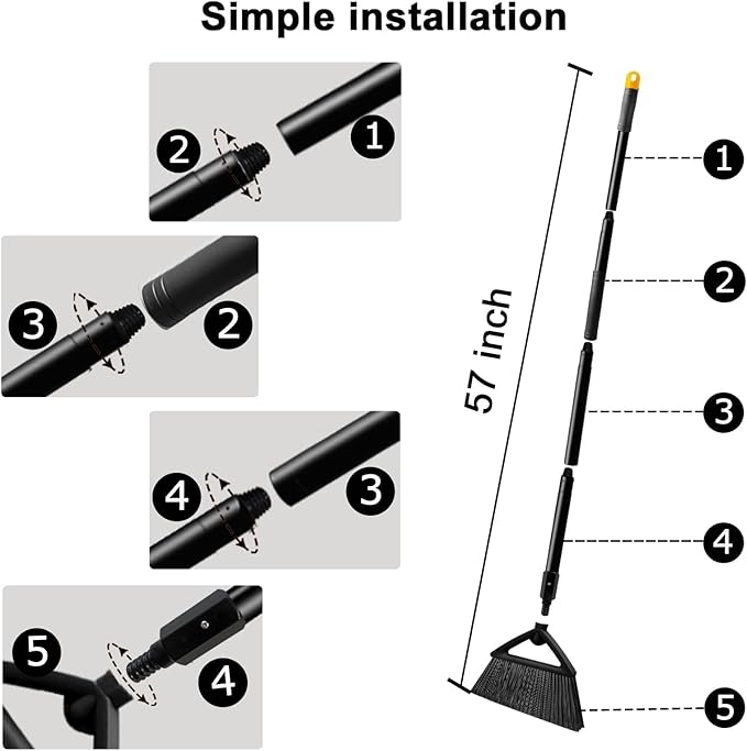 Heavy Duty Angle Broom 3 Pack - White Broom for Outdoor & Indoor, Garage, Driveway, Sidewalk, Kitchen & More, Long Handle