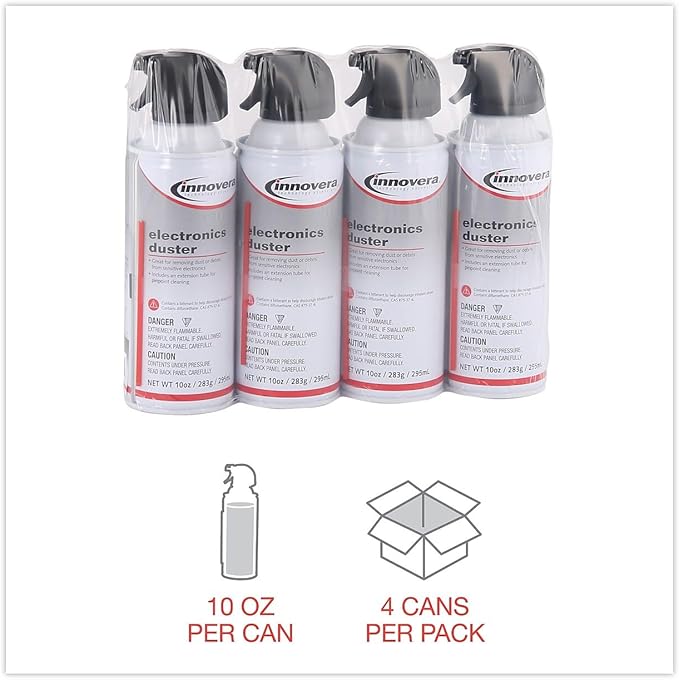 Innovera 10014 Compressed Air Duster Cleaner, 10 oz Can, 4/Pack