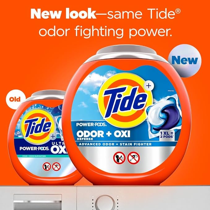Tide Odor Defense + Oxi Laundry Detergent Pacs, Original Scent, 63 Count, Advanced Odor + Stain Fighter