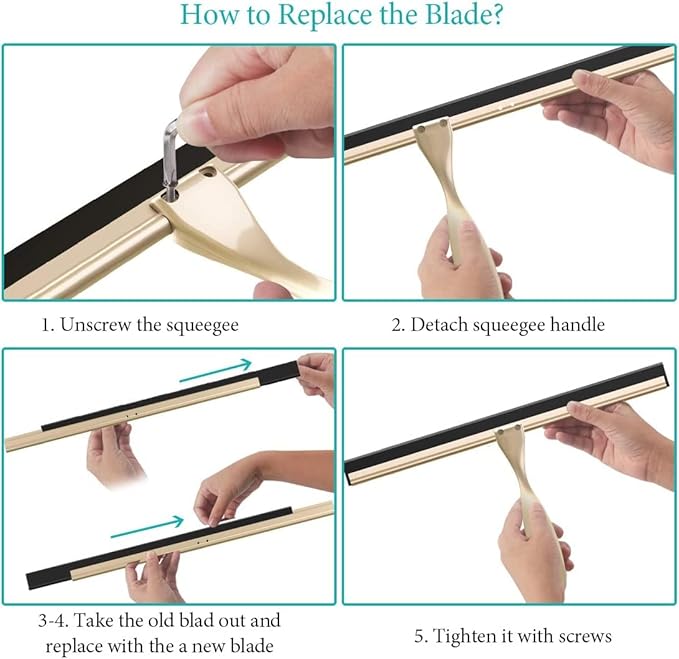 Shower Squeegee for Doors & Windows, All-Purpose, Stainless Steel, 14 Inch, Golden