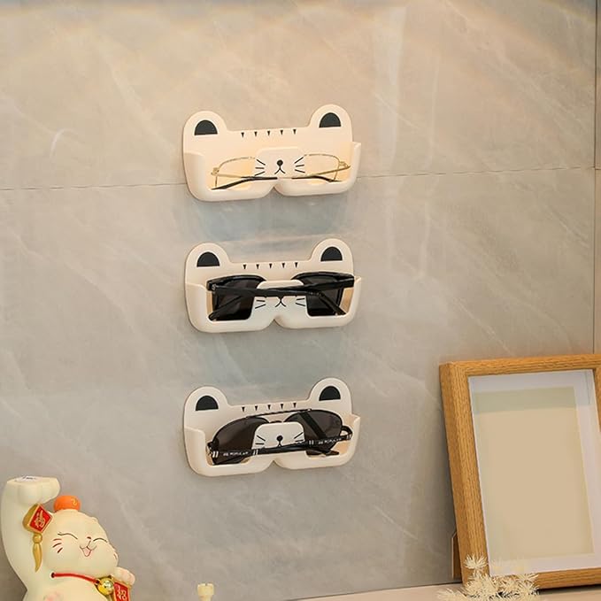 SEWACC 2pcs Cat Design Wall-Mounted Glasses Organizer Plastic Eyewear Storage Box with Hanging Holder for Sunglasses and Eyeglasses in Black and White, Suitable for Bedroom and Bathroom
