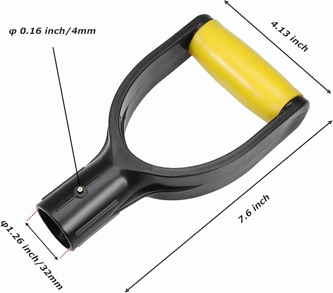 D Grip Plastic Spade Handle, 32mm Inner Diameter Snow Shovel Handle, Snow Scoop Digging Raking Tool, Garden Accessory (Yellow)