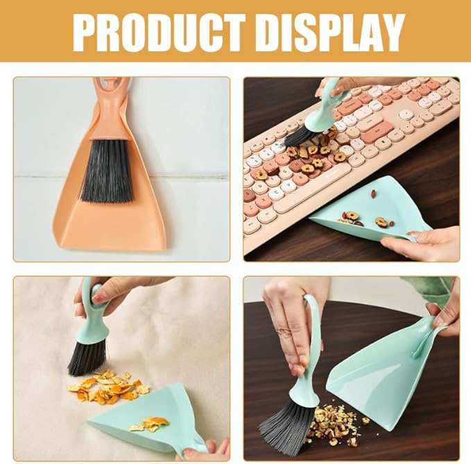 Cabilock Mini Dustpan and Brush Set, 4 Sets Small Broom and Dustpan Set, Desktop Cleaning Tool Accessories for Desktop Computer Keyboard Car Window