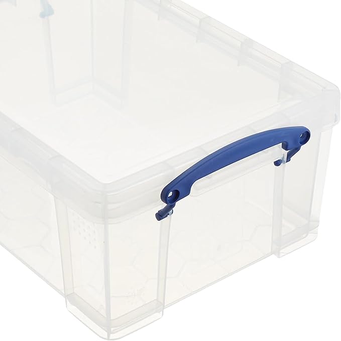 Really Useful Box Stackable 9 Liter Plastic Storage Container Bin with Snap Lid and Built-In Clip Lock Handles for Home & Office Organization (4 Pack)