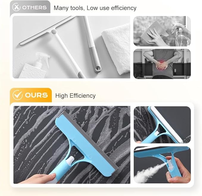 3 in 1 Spray Squeegee, Window Squeegee with Spray 3 in 1 Window Squeegee Cleaner, Easy to Clean Without Streaks for Car, Home, Kitchen Window (White)