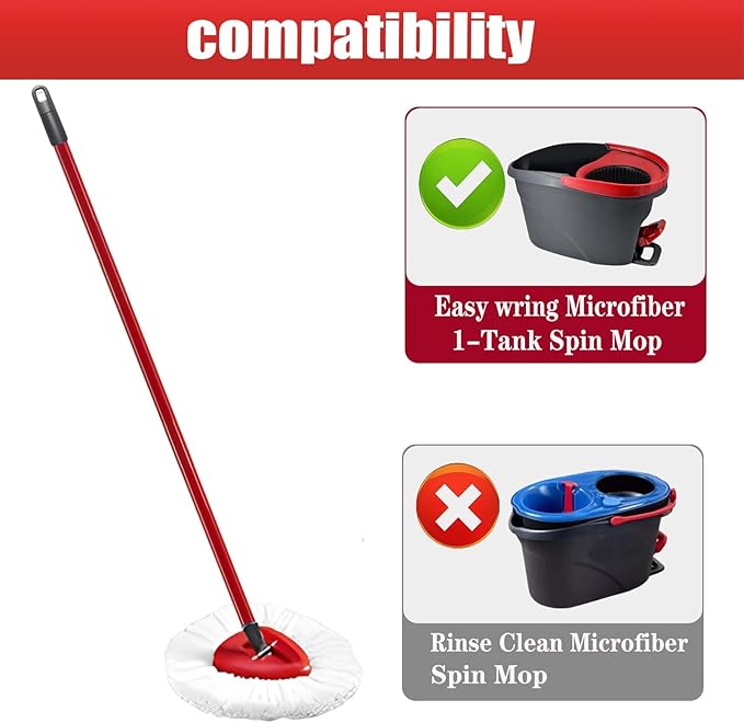 Spin Mop Replacement Head for OCeda EasyWring Microfiber Spin Mops, 2 Microfiber Mop Refills 4-Section 30-to-58 inch Mop Replacement Stick and 1 Base Combo Set (White(1 Tank System)