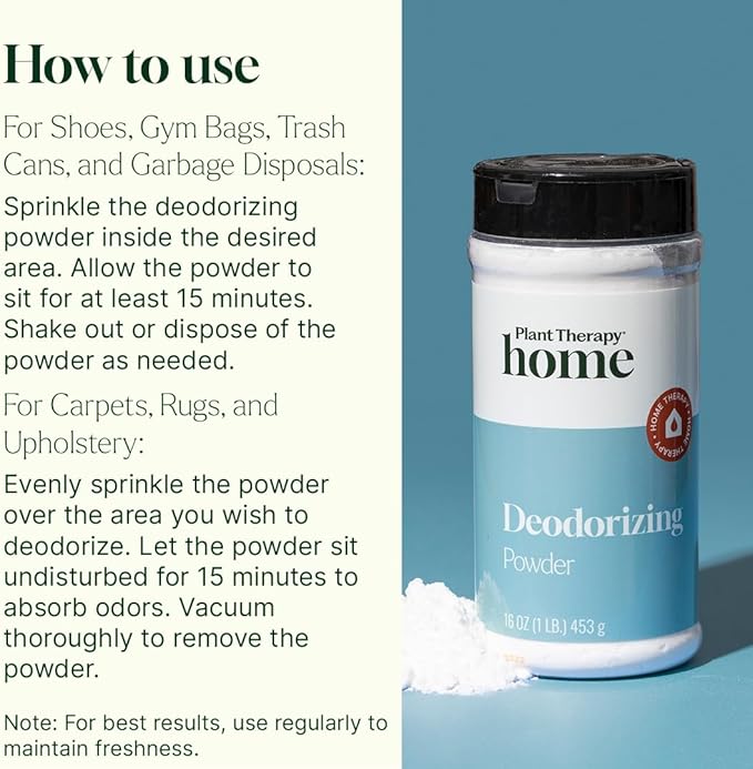 Plant Therapy Home Deodorizing Powder 16 oz, Odor Eliminator, Carpet Deodorizer, Multi-Use for Deep-Cleaning & Everyday Household Freshness, Powered by Pure Essential Oils