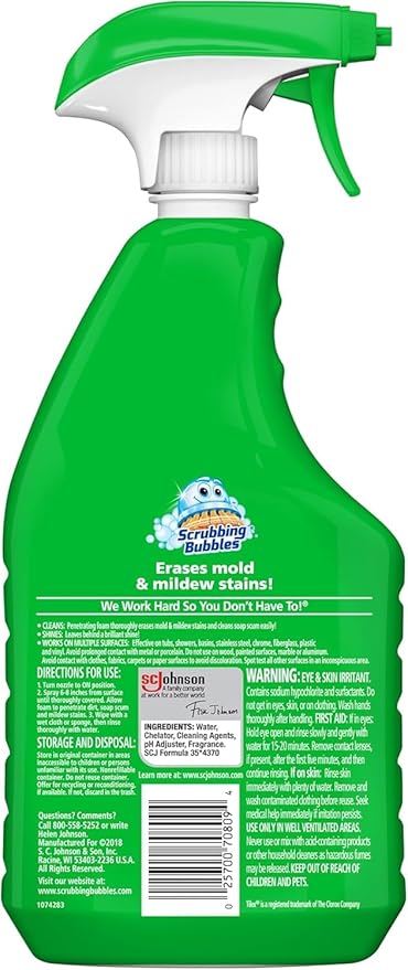 Scrubbing Bubbles Foaming Bleach Bathroom and Shower Cleaner Disinfectant Spray, Helps Erase Mold & Mildew, 32oz (Pack of 2)