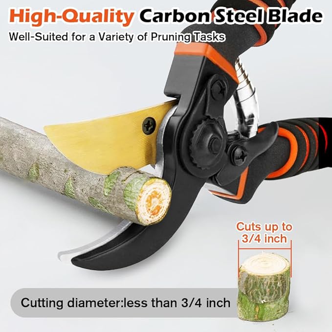 Garden Shears, Pruning Clippers, Professional Straight Blade Hand Shears Heavy Duty, Hedge Shears, 8" Hand Clippers with Rubberized Handles, Plant Trimming Scissors for Gardening, Shrub