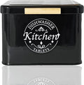 Dishwasher Pod Container with Hinged Lid. Farmhouse Metal Dishwaser Pods Holder for Kitchen Cabinet Organizer. Modern Kitchen Decor and Accessories. Dishwasher Detergent Tablet Storage (Black)