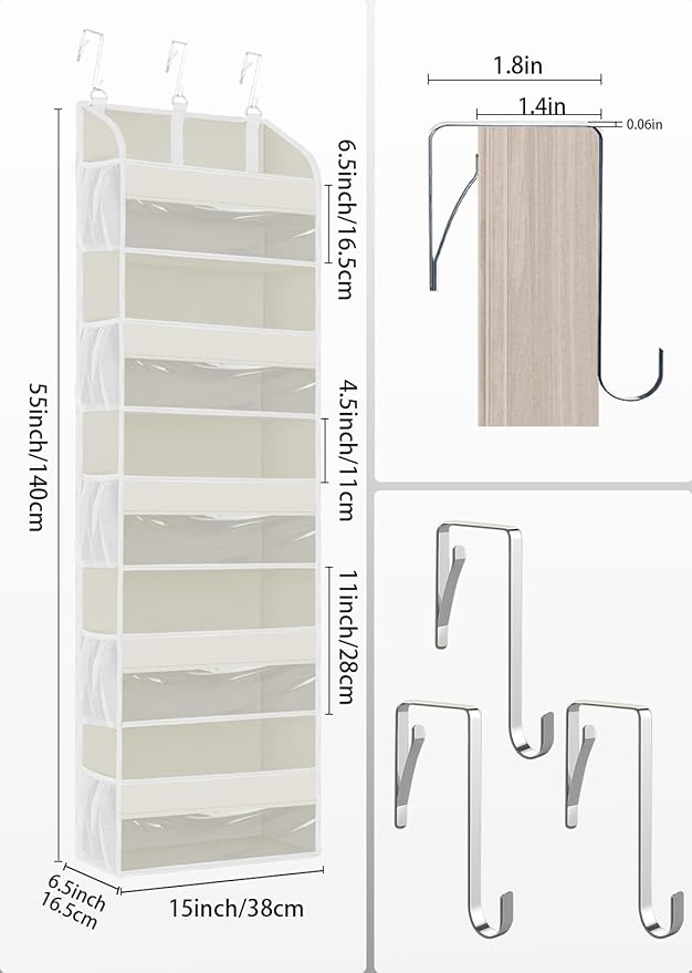 TAHAVICE 2 Pack Over The Door Storage Organizer with 5 Pockets 10 Mesh Pockets, 44 lbs Weight Capacity Door Hanging Organizers and Storage for Bedroom,Bathroom,Nursery,Kidroom,Babyroom