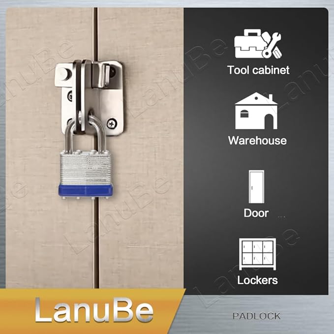LanuBe Lock Laminated keyed Padlock (1-9/16", 40mm), keyed Alike Locks, Normal Shackle, Marked Blue Plastic Hoop, Pack of 120