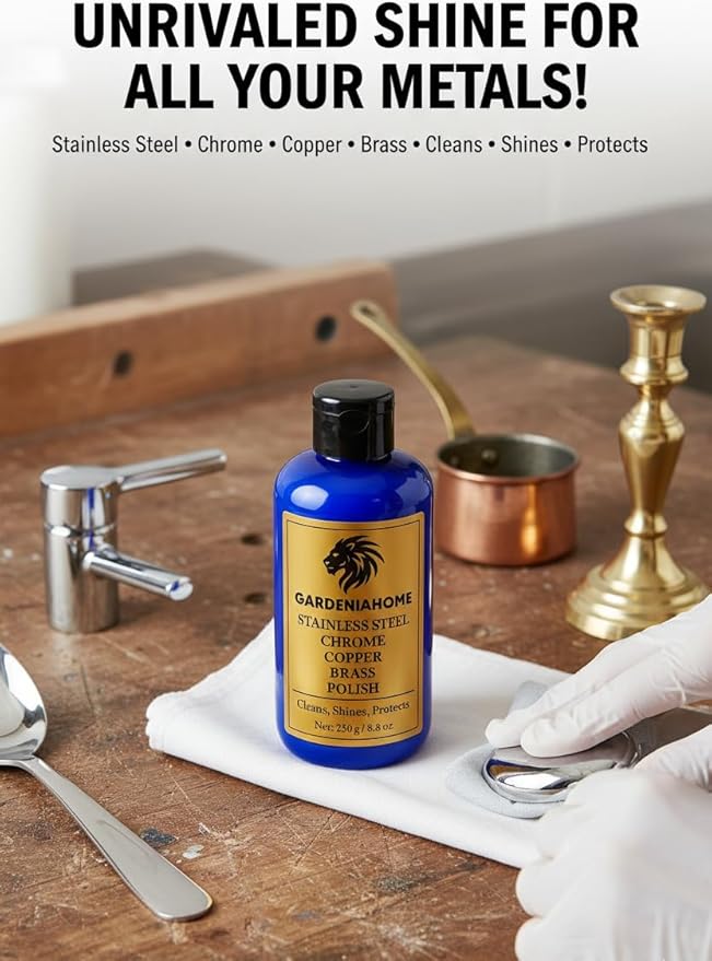 Metal Polish Paste – Stainless Steel Copper Brass Bronze Chrome Cleaner – Metal Cleaner – Tarnish Remover – Restores Shine – For Pots Pans Sink Cookware Household Metal Use – 8.8 oz 250 g