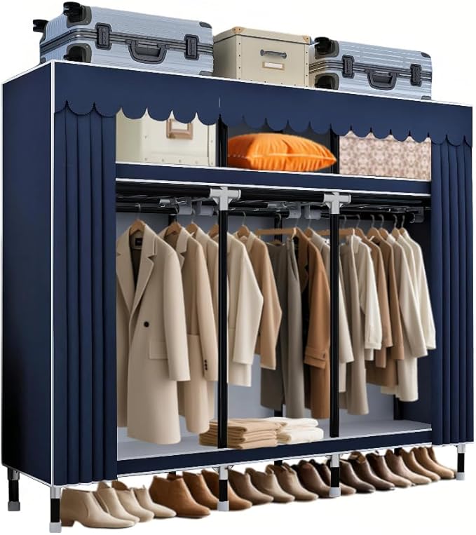 Portable Wardrobe for Hanging Clothes, 67" x 17.7" x 63‘’Covered Portable Wardrobe withWardrobe with Alloy Steel Connectors, Non-Woven Cover, Large Storage Capacity, Suitable for Bedrooms