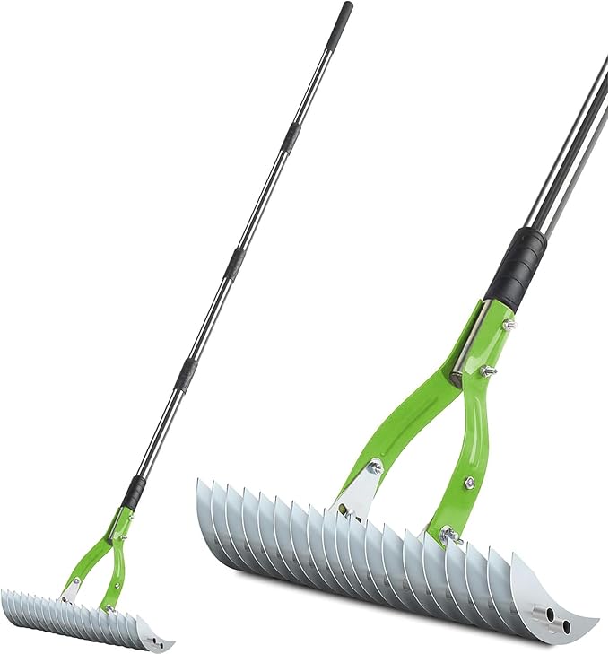 Thatch Rake,15" Lawn Dethatcher Rakes,Dead Grass Remover,Manual Dethatching Rake with Adjustable Length Handle,Scarifier Rake,Thatching Rakes for Lawns Grass Loosening Soil