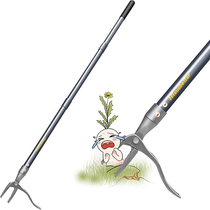 Weeder, 52" Long Metal Handle Weed Puller Tool with 4 Stainless Steel Claw, Weeding Tool for Lawn and Garden, Easily Remove Weeds Without Bending, Pulling, or Kneeling.