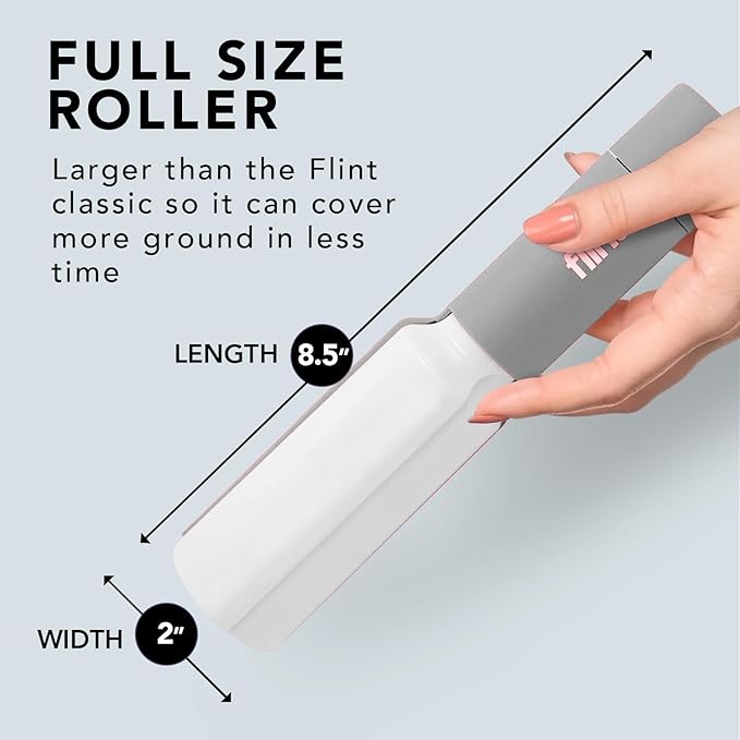 Flint Plus Retractable Lint Remover & Pet Hair Roller for Clothes – Refillable & Reusable Lint Roller with 70 Extra Sticky Tear-Off Sheets – Value Pack, Light Grey