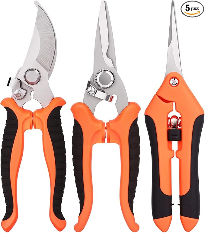 3 Pcs Garden Shears, Stainless Steel Gardening Scissors, Pruning Shears for Gardening, Pruning Scissors for Flowers Fruit Tree