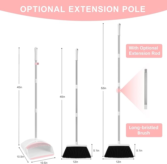 Broom with Dustpan Combo Set for Home 54-in Long Adjustable Handle Angle Broom and Dustpan Set with Dustpan Comb Teeth for Sweeping Pet Hair Food Dirt Kitchen