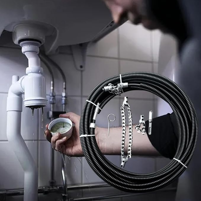 Drain Cleaning Cable for Bathrooms, 2026New Sewer Descaling Chain, 8mm (1/4") Heavy Duty Drain Clog Remover Tools, Flexible Push Snake Cable for PVC Pipes, Toilets (1.5Meter)