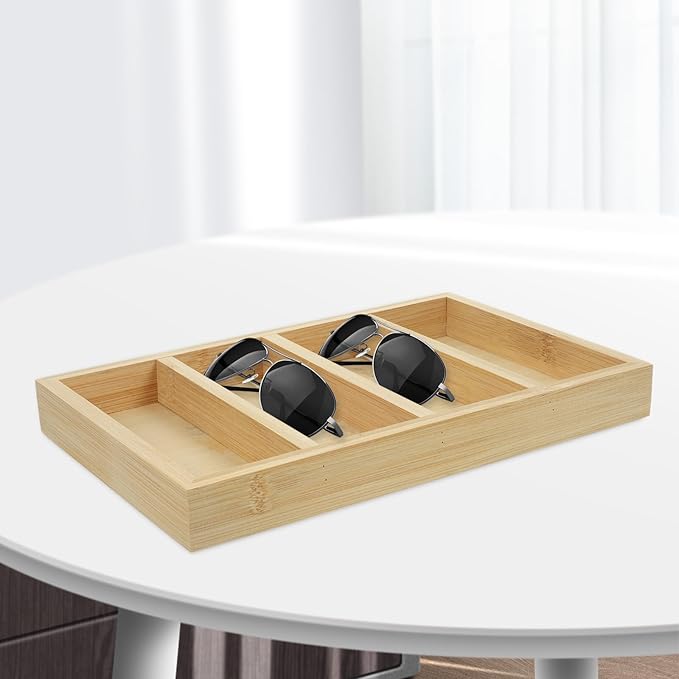 CALLARON Sunglasses Organizer Tray 4-Grid Eyewear Storage Display with Wear-Resistant Compartments for Glasses Holder at Home and Office