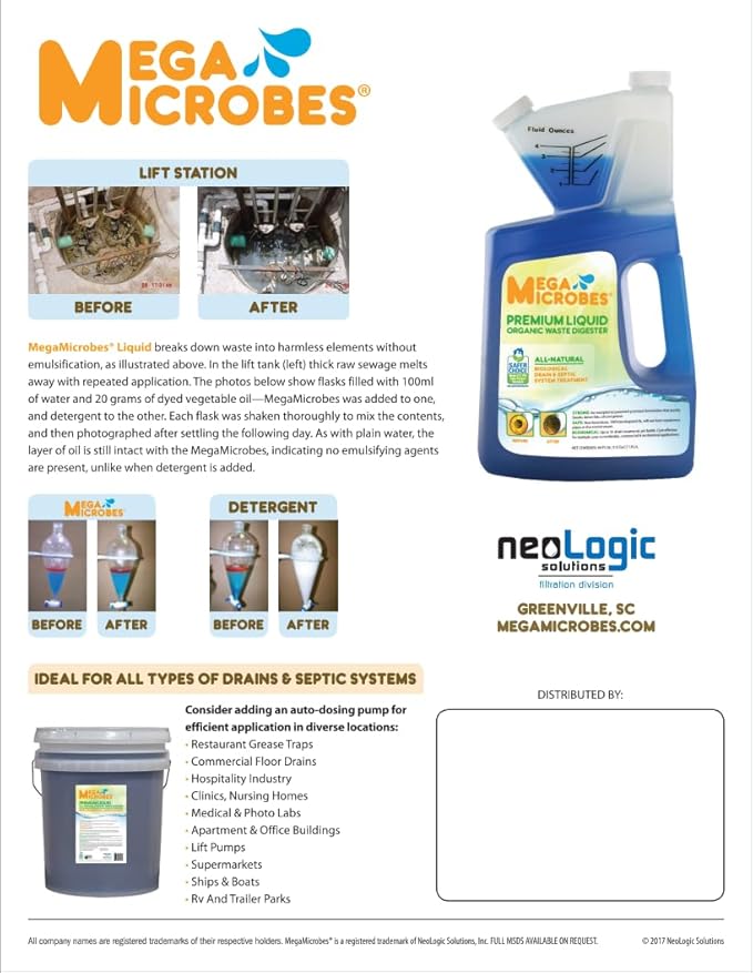 MegaMicrobesNo-Mixing Liquid Drain, Septic, Trap and Pump Treatment, 32 Ounces in Convenient 32 oz Bottle (32