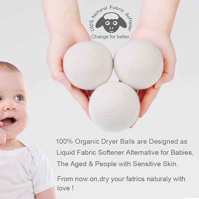 Budieggs Wool Dryer Balls Organic XL 6-Pack, 100% New Zealand Wool Chemical Free Fabric Softener for 1000+ Loads, Baby Safe & Hypoallergenic, Fabrics Soft and Fluffy Naturally