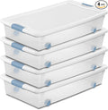 Sterilite 4-Pack 56 Quart Wheeled Latching Box, Underbed Clear Plastic Storage Organizer - Under Bed Rolling Container Bin with Lid and Wheels for Home or Dorm Bedrooms and Closets
