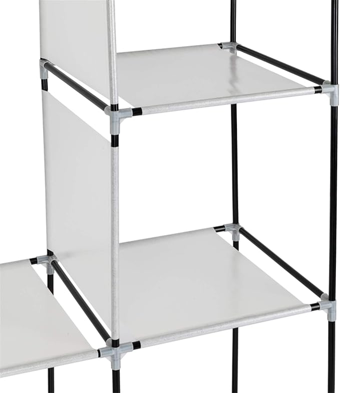 Portable Closet Wardrobe,71'' Closet Storage Organizer Rack with Shelves and Cover for Hanging Clothes, Non-Woven Fabric, Quick and Easy to Assembly (Black)