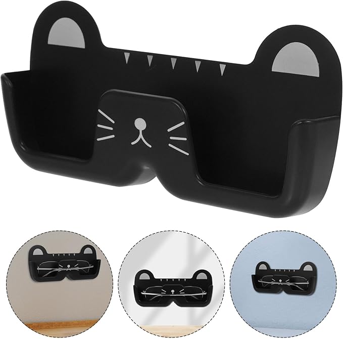 Wall Mount Glasses Holder Plastic Eyeglasses Case Sunglasses Storage Box Black Wall-Mounted Eyewear Organizer for Bedroom Bathroom Bedside Use