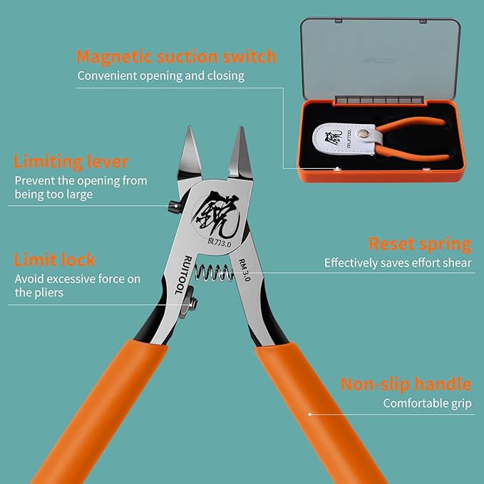 RUITOOL Model Nippers, Model Tools for Advancers to Repair and Fix Plastic Models, Ultra-thin Single Blade Model Nipper, Non-slip Grip 4.7 Inch Sprue Cutter for Plastic Model Building