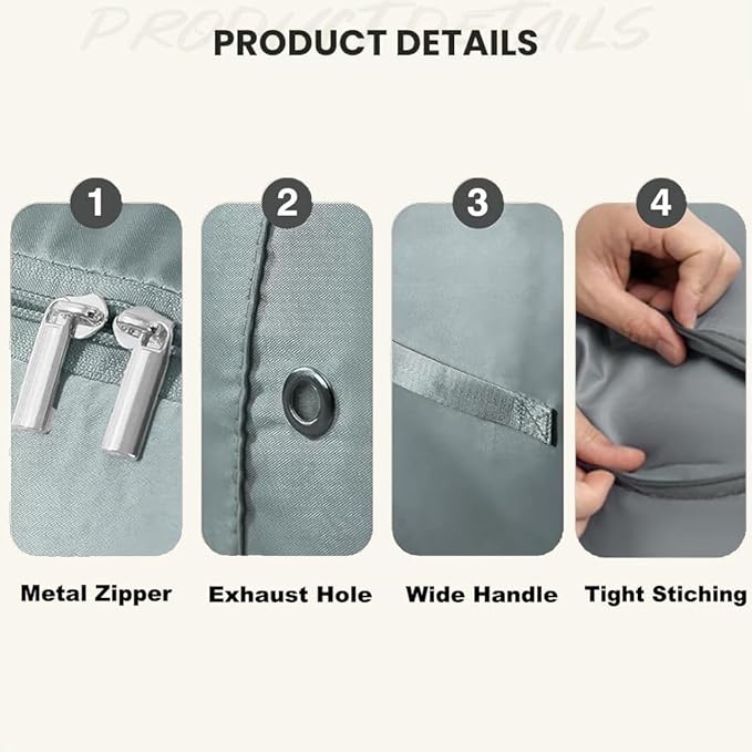 Ultra Space Saving Self Compression Organizer, 3-Layer Zipper Large Capacity Blanket Bags, Thickend Satin Fabric Comforter Storage Bag for Comforters, Clothes, Blankets (X-Large, Gray, 21x17x24in)