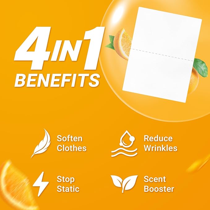 Soulink Fabric Softener Sheets for Washing Machine, No Plastic Jug Soap Strips, Alternative to Fabric Softener Liquid and Pods, Orange Scent, Up to 240 Loads