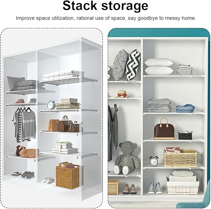 iayokocc Expandable Closet Tension Shelf Rod, Adjustable Metal Storage Rack,DIY Organizer Divider Separator for Cabinet Wardrobe Cupboard Kitchen Bathroom(Size:38-60cm)