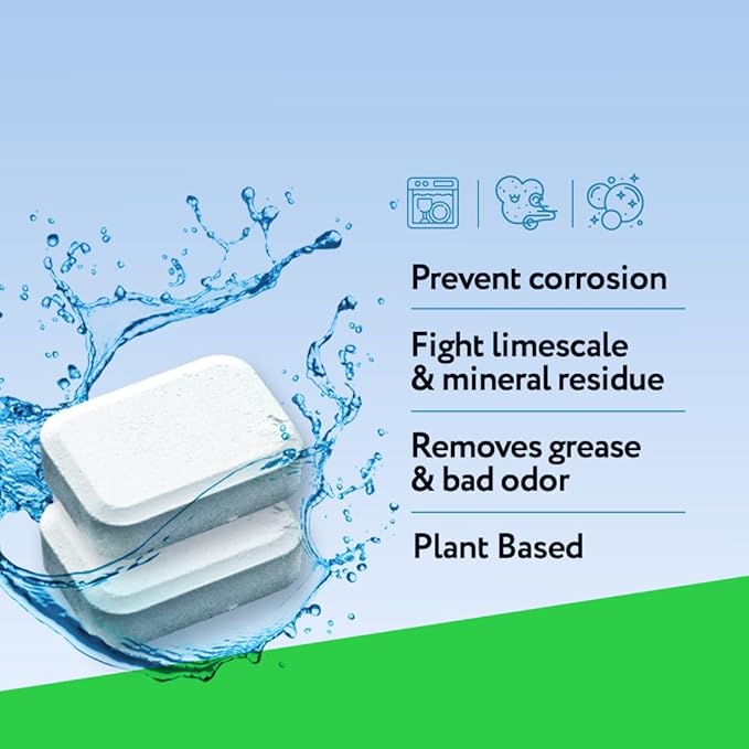 XROM Dishwasher Cleaner Tablets, Plant Based, Deep Clean and Descaler, Removes Odors & Hard Water Stains, 6 Treatments.