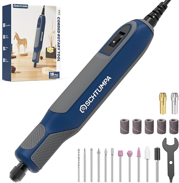 Rotary Tool Kit, Corded Rotary Tool, 4 Variable Speed, 10000-22000RPM, Lightweight, for Sanding, Engraving, Polishing, Grinding, Drilling, Carving, and Jewelry Making