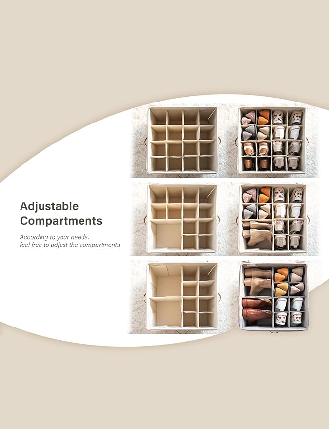 StorageWorks Shoe Organizer for Closet, Fits up to 16 Pairs, Shoe Cubby Storage Containers with Adjustable Dividers and Clear Cover, Taupe | Fits up to 16 Pairs, Clear Cover