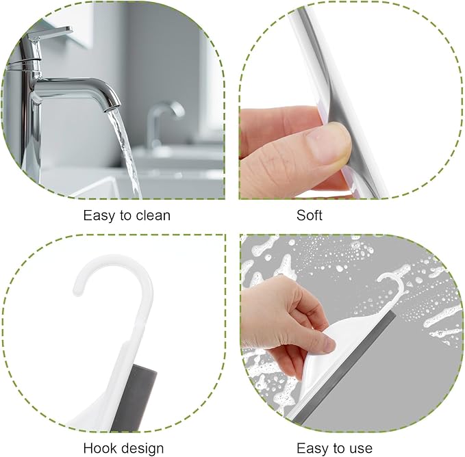 Tiny Bathroom Mirror Squeegee for Shower Glass, Silicone Shower Squeegee with Hanging Hook, Handy Water Blade Mini Squeegees, Wiper Scraper Cleaner Tool for Cleaning Window Glass Sink Counter