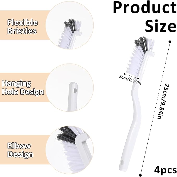 4Pcs Kitchen Scrub Brush, Angle Cleaning Brush, Right Angle Scrub Brush for Sink Household Dish Pot Pan Edge Corners, for Small Space Crevice Cleaning with Stiff Bristles (4)